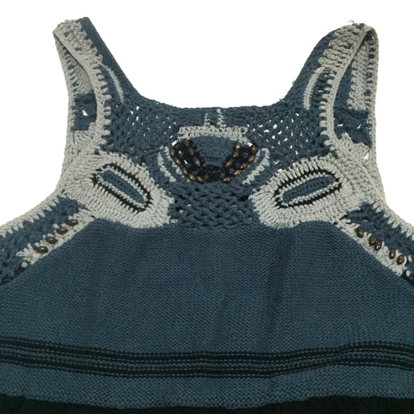 Free People Crochet Sweater Tunic Mini Blue - Picture 5 of 9